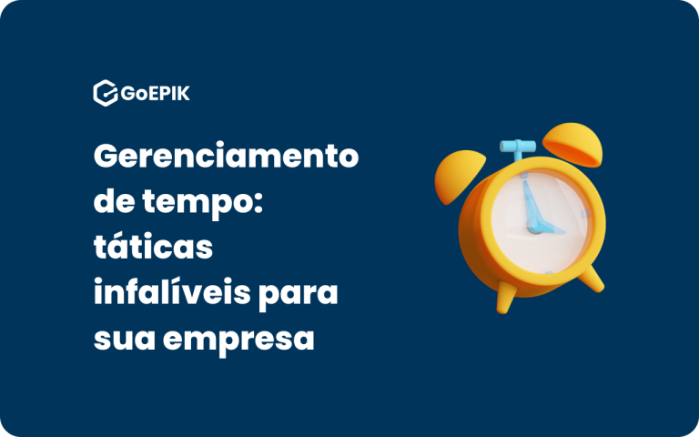 Imagem de um relógio em um fundo azul com uma escrita ao lado "Gerenciamento de Tempo: Táticas infalíveis para sua empresa"